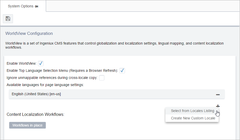 WorldView Configuration: Language Settings