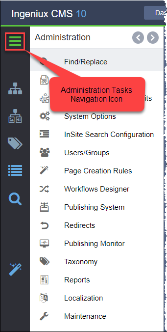 Administration Task Navigation Icon and Pane
