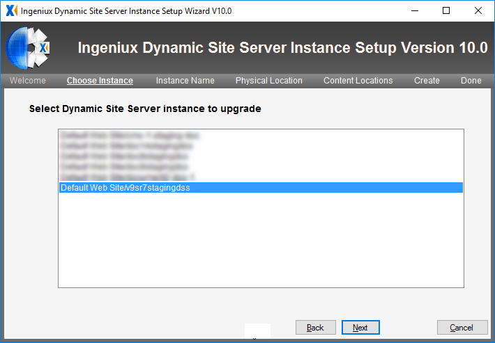 DSS Choose Instance Dialog