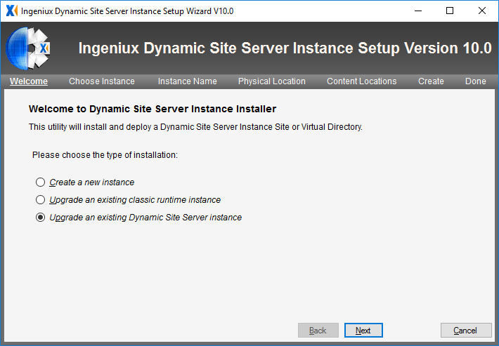 Welcome Dialog: Upgrade Existing DSS