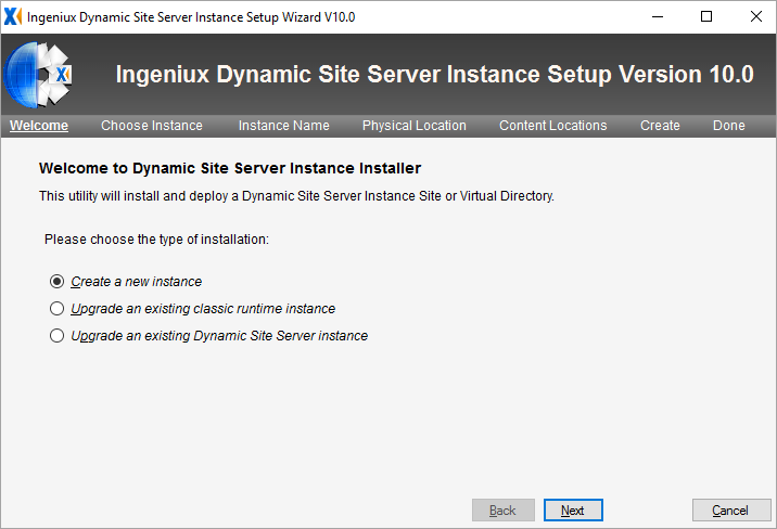 Welcome Dialog of DSS Instance