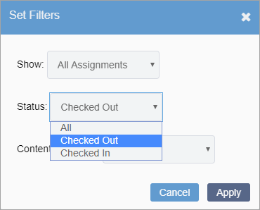 Set Filters: Checked Out