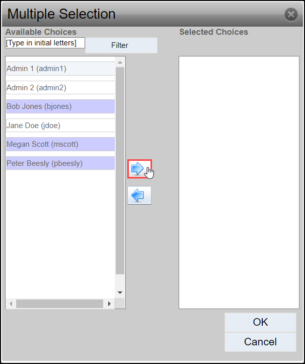 Add Users to Groups in Multiple Selection Dialog