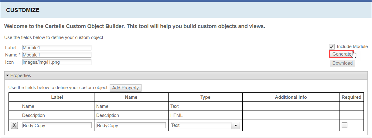 Object Builder View in Settings