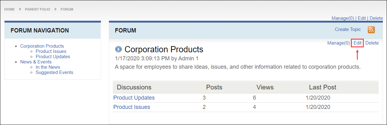 Edit Topic via Forum Module View