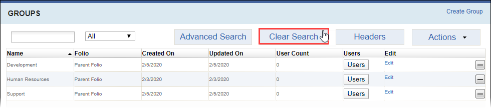Click Clear Search