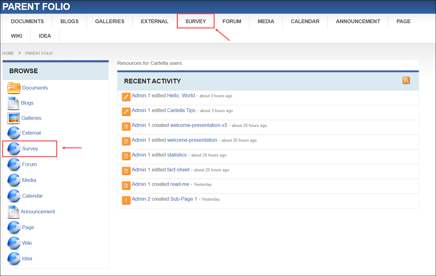 Navigate to Survey Module View