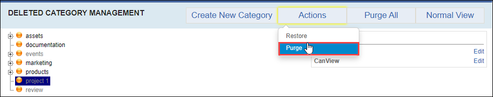 Purge Category via Actions Button