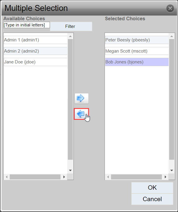 Remove Users from Groups in Multiple Selection Dialog