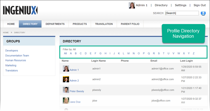 Profile Directory Navigation