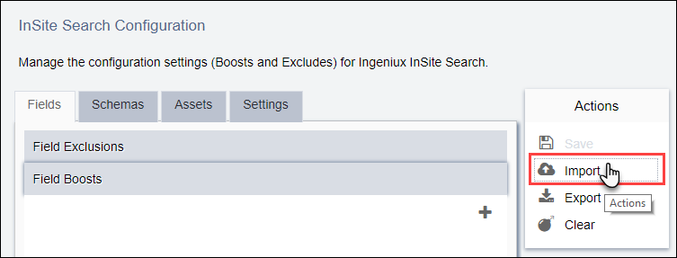 InSite Search Config Import Button