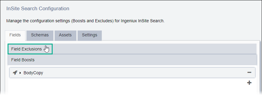 InSite Search (ISS) Configuration Fields Tab