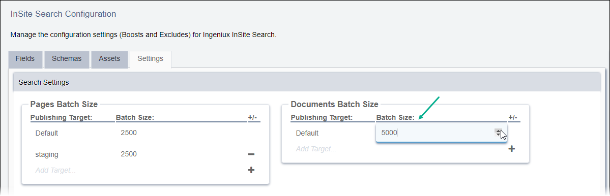 InSite Search Document Settings