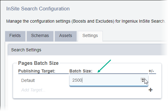 InSite Search Configuration Page Batch Size Field Value 