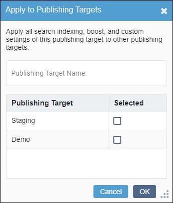 Add to Publishing Targets Dialog
