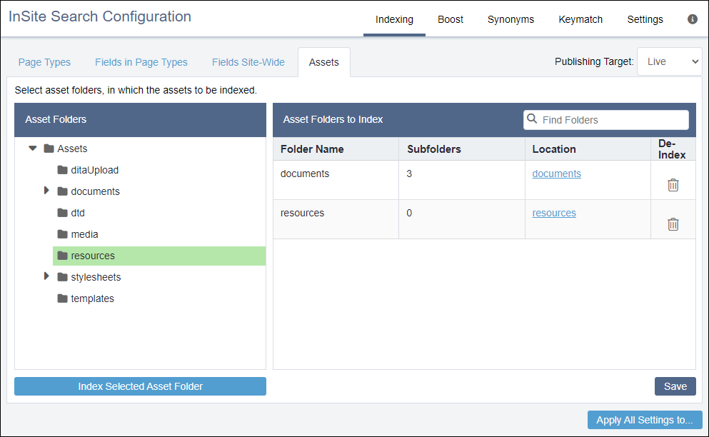 InSite Search > Indexing > Assets