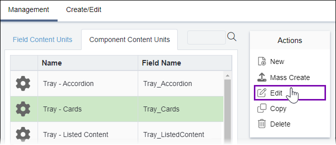 Edit Component Content Unit