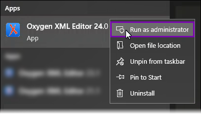 Run Oxygen XML Editor Application as Administrator