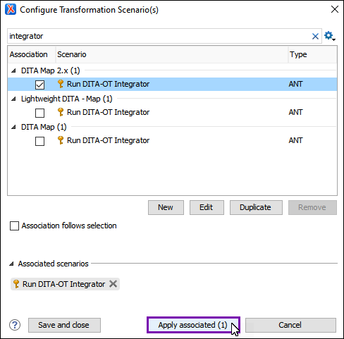 Run DITA-OT Integrator Transformation Scenario