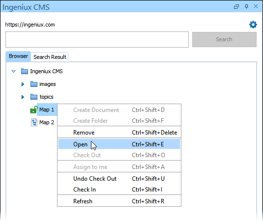 Open DITA Map via Ingeniux CMS Browser