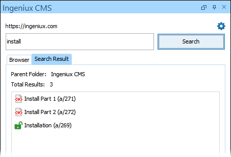 Ingeniux CMS Search Results Tab