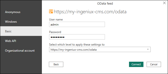 Microsoft Power BI Desktop Basic OData Feed Credentials Microsoft Power BI Desktop Basic OData Feed Credentials