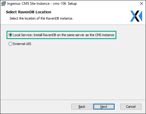 CMS 10.5–10.6 Local RavenDB Installation via Select RavenDB Location Screen