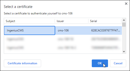 Select a Certificate Dialog