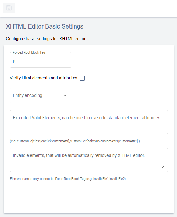 XHTML Editor Basic Settings