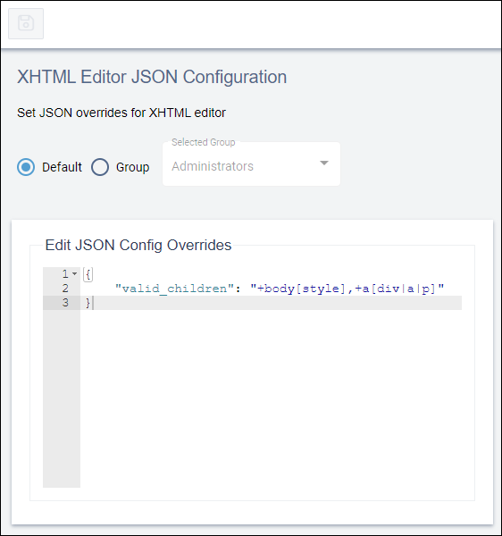 XHTML Editor JSON Configuration