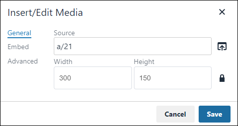 Media Asset in General Tab of Insert/Edit Media Dialog