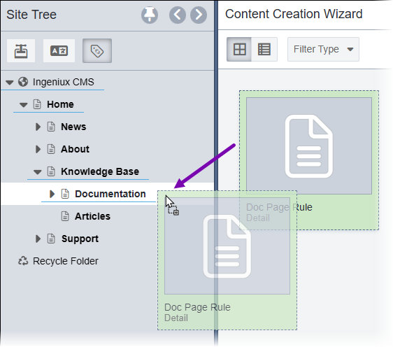 Drag Content Creation Rule to Tree