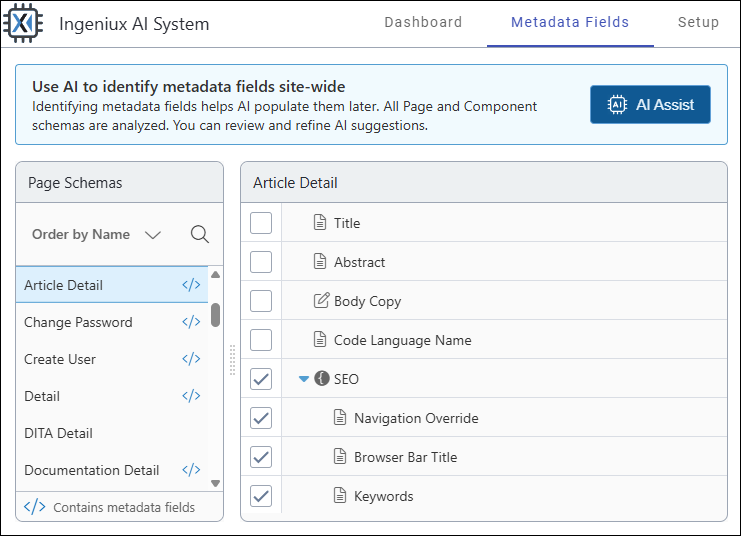 Metadata Fields Tab