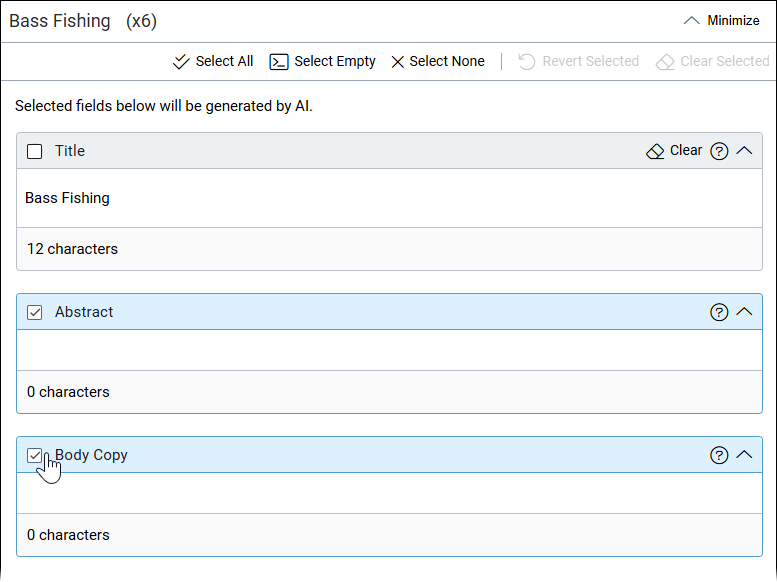 Select Fields for Content Generation