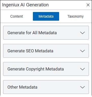 Ingeniux AI Generation Metadata Tab