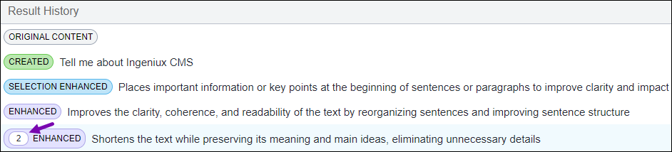 Result History Reused Prompts