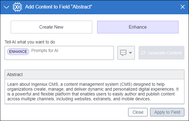 Select "Enhance" in "Add Content to Field" Dialog