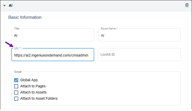 Enter AI URL in URL Field