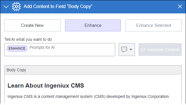 Select "Enhance" in "Add Content to Field" Dialog