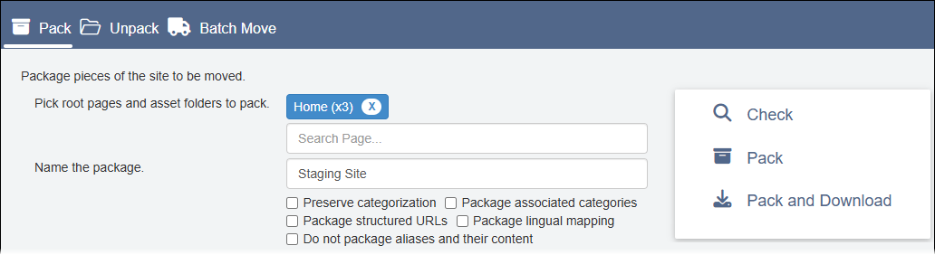 Site Migrator > Pack