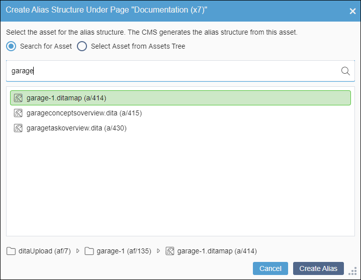 Create Alias Structure Under Page Dialog