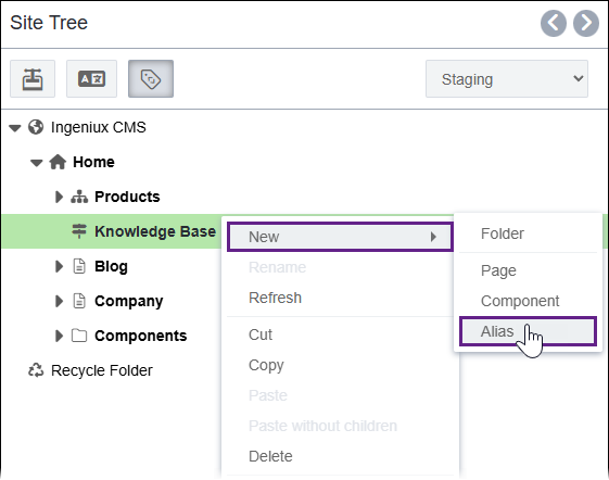 Create Alias Structure via Site Tree Context Menu Create Alias Structure via Site Tree Context Menu