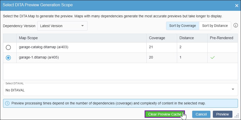 Select DITA Preview Generation Scope Dialog