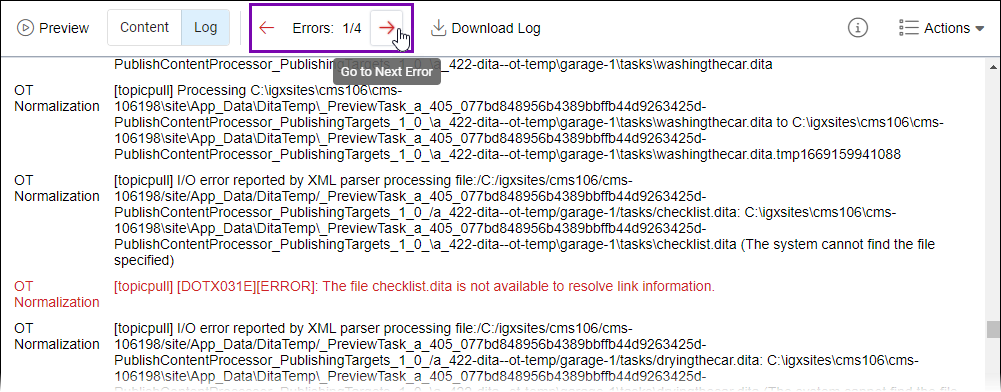 DITA-OT Log Errors