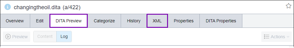 DITA Preview and XML Tabs