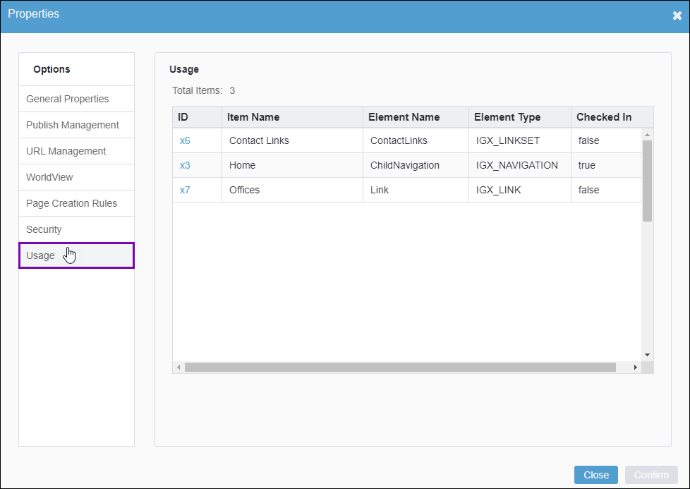 Usage Option in Properties Dialog