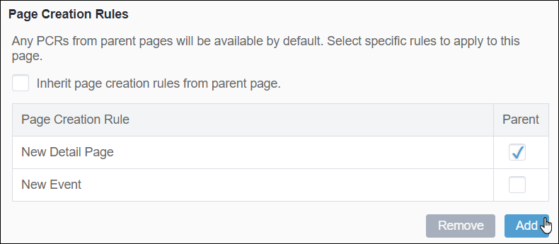 Page Creation Rules Properties