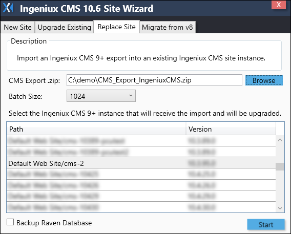 Replace Site Instance Tab