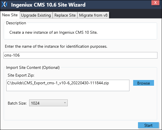 Ingeniux CMS 10.5–10.6 Site Wizard