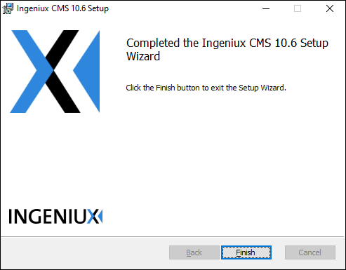Ingeniux CMS 10.5–10.6 Setup Wizard Completion